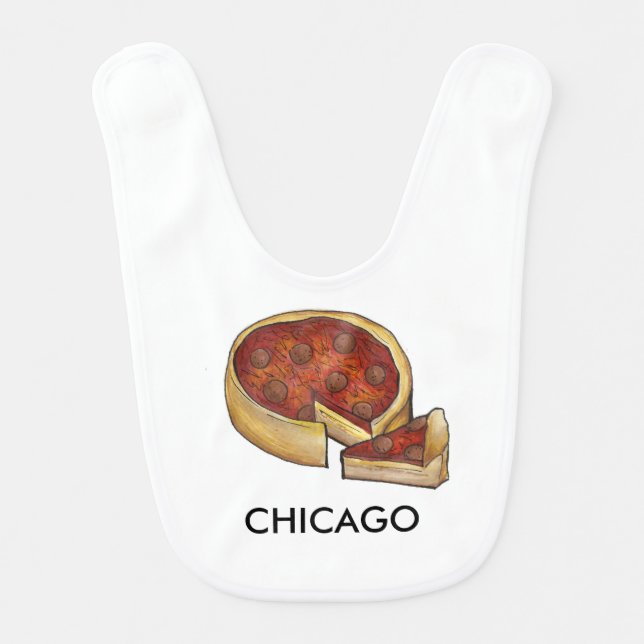 Chicago Illinois Deep Dish Pepperoni Pizza Slice Bib (Front)