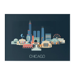 Chicago, Illinois   Design in Blue Acrylic Print
