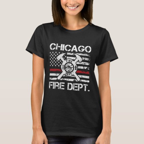 Chicago Illinois Fire Department Thin Red Line Fir T_Shirt