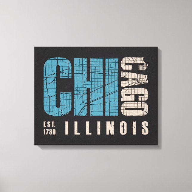 Chicago, Illinois | Graphic Map Canvas Print (Front)