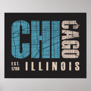 Chicago, Illinois Graphic Map Poster