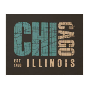 Chicago, Illinois Graphic Map Wood Wall Decor