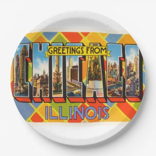 Chicago Illinois IL Old Vintage Travel Souvenir Paper Plates