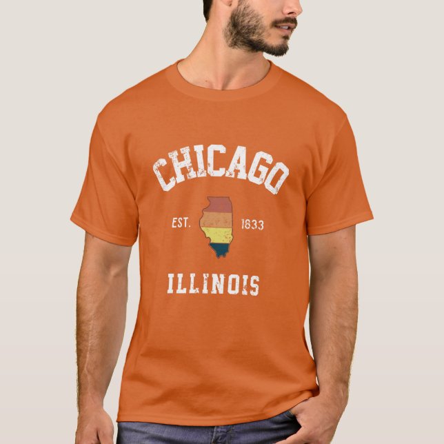 Chicago Illinois IL Retro State City Loves Illinoi T-Shirt (Front)