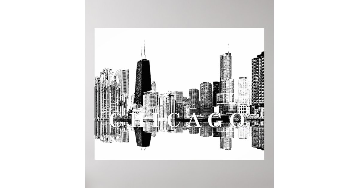 Chicago, Illinois in black and white Poster | Zazzle