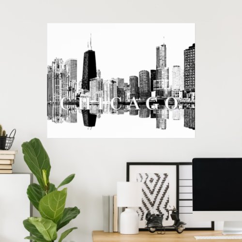 Chicago Illinois in black and white Poster