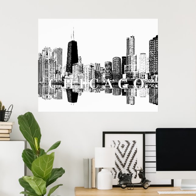 Chicago, Illinois in black and white Poster (Home Office)