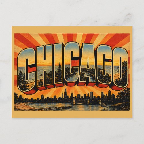 Chicago Illinois Lake Michigan River Beaches Art Postcard