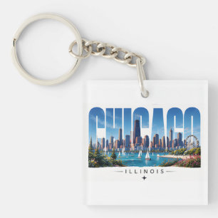 Chicago Illinois Lakefront Skyline Travel Keychain