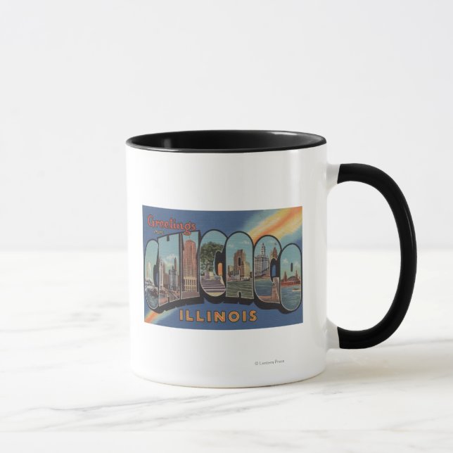 Chicago, Illinois - Large Letter Scenes Mug (Right)