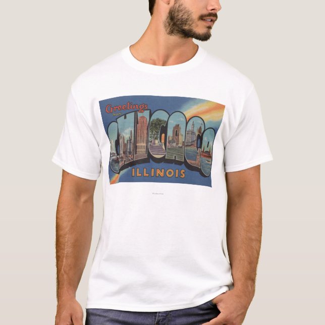 Chicago, Illinois - Large Letter Scenes T-Shirt (Front)