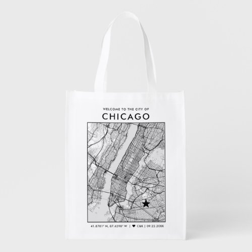 Chicago Illinois Love Locator  Map Wedding Grocery Bag