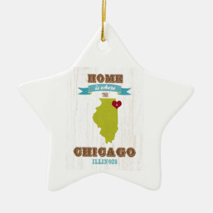 Chicago, Illinois Map – Home Is Where The Heart Is Ceramic Ornament