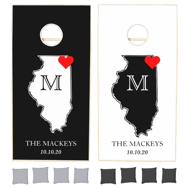 Chicago Illinois Map Home State Love With Monogram Cornhole Set (Set)