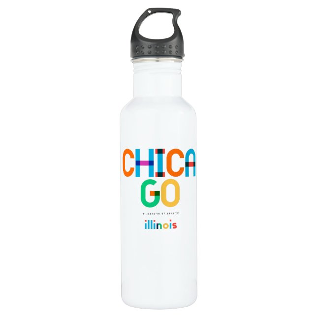 Chicago Illinois Mid Century, Pop Art, Stainless Steel Water Bottle (Front)