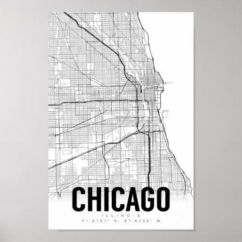 Chicago Illinois Minimalist Map Art Poster