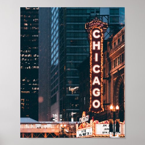Chicago Illinois Neon Sign At Night
