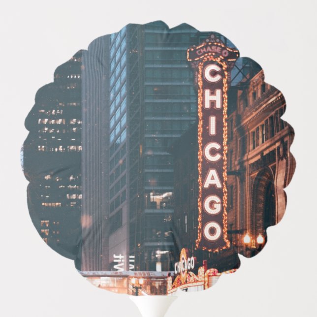 Chicago Illinois Neon Sign At Night Balloon (Back)