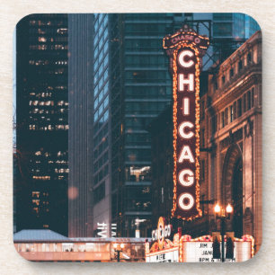 Chicago Illinois Neon Sign At Night Beverage Coaster