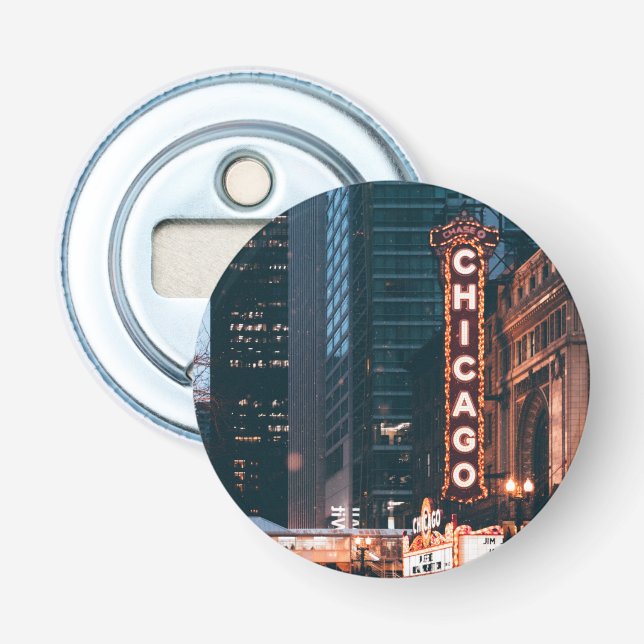 Chicago Illinois Neon Sign At Night Bottle Opener (Front)
