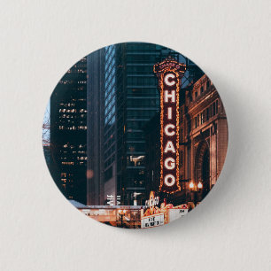 Chicago Illinois Neon Sign At Night Button