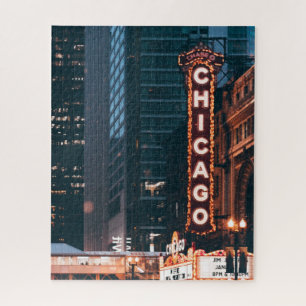 Chicago Illinois Neon Sign At Night Jigsaw Puzzle