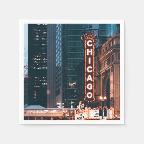 Chicago Illinois Neon Sign At Night Napkins