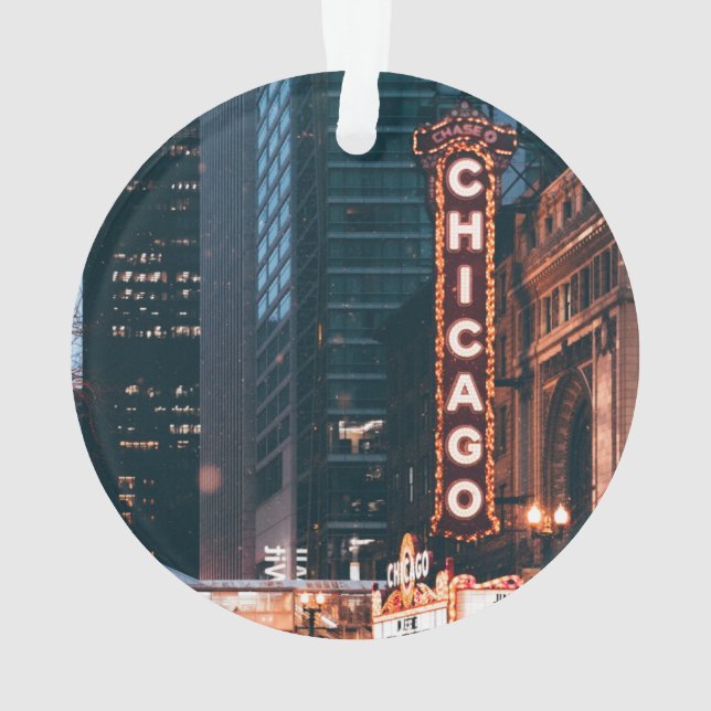 Chicago Illinois Neon Sign At Night Ornament (Back)
