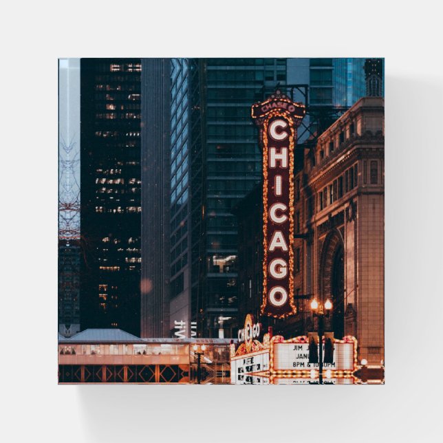 Chicago Illinois Neon Sign At Night Paperweight (Front)