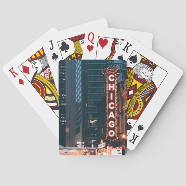Chicago Illinois Neon Sign At Night Poker Cards (Back)