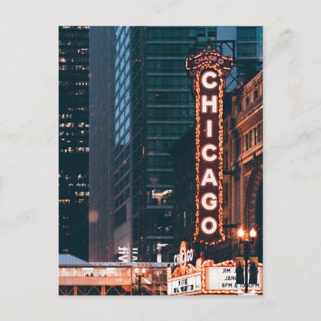 Chicago Illinois Neon Sign At Night Postcard (Front)