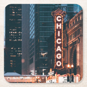Chicago Illinois Neon Sign At Night Square Paper Coaster