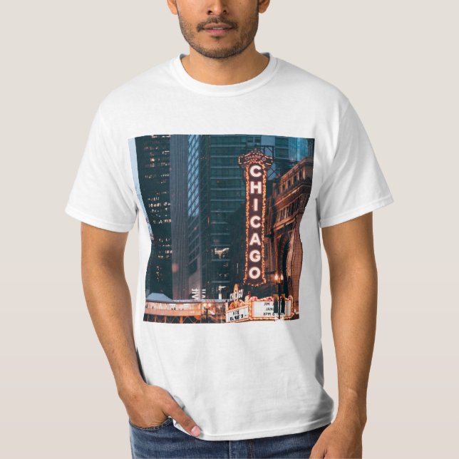 Chicago Illinois Neon Sign At Night T-Shirt (Front)