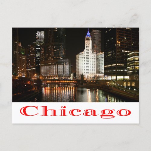 Chicago Illinois Night Skyline Travel Post Card