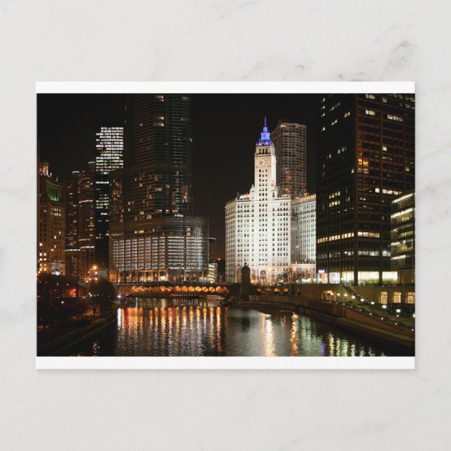 Chicago Illinois Night Skyline Travel Post Card (Front)