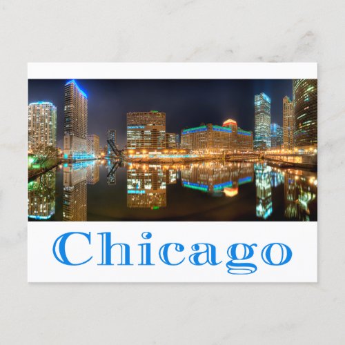 Chicago Illinois Night Skyline Travel Post Card