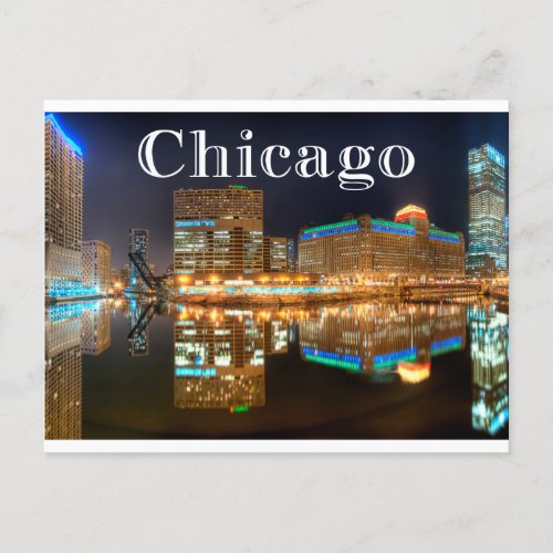 Chicago Illinois Night Skyline United States USA Postcard