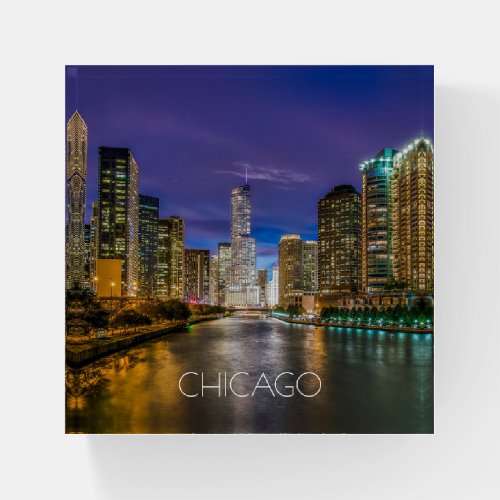 Chicago Illinois Nightscape ID606 Paperweight