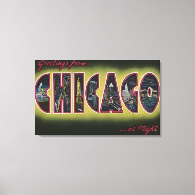 Chicago, Illinois (Nighttime) Canvas Print (Front)
