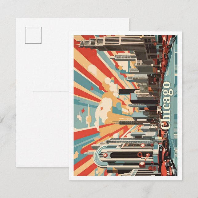 Chicago Illinois Pop Art Travel Illustration Postcard (Front/Back)