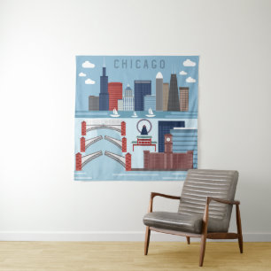 Chicago Illinois Poster Tapestry