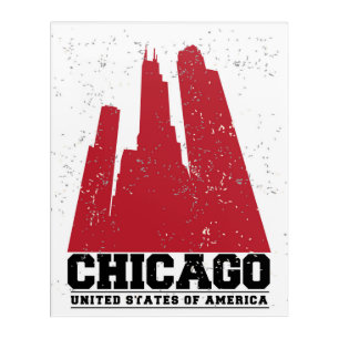 Chicago, Illinois Red City Skyline Acrylic Print