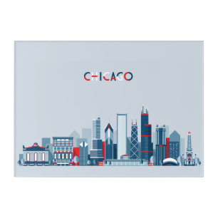 Chicago, Illinois Red, White and Blue Skyline Acrylic Print