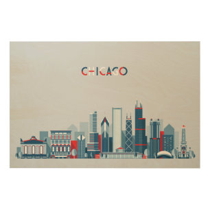 Chicago, Illinois   Red, White and Blue Skyline Wood Wall Art