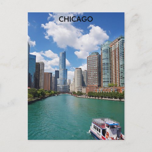 Chicago Illinois River CIty Skyline Travel Photo Postcard