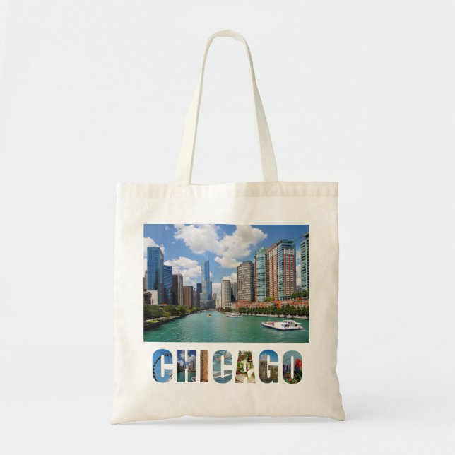 Chicago Illinois River City Skyline Travel Photo Tote Bag (Front)