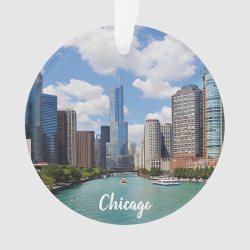 Chicago Illinois River Skyline Photo Christmas Ornament