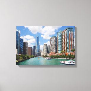 Chicago Illinois River Skyline Travel Photo Canvas Print
