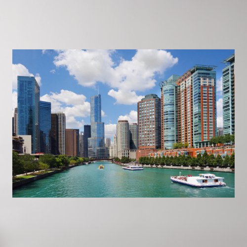 Chicago Illinois River Skyline Travel Photo Poster