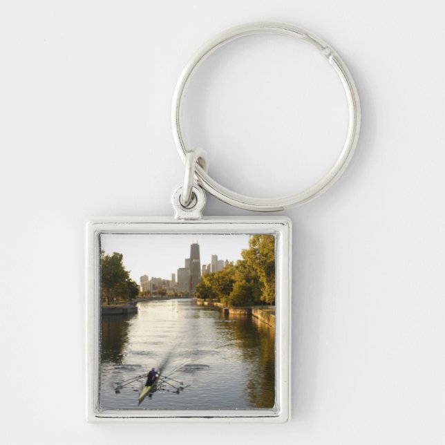 Chicago, Illinois, Rowers in Lincoln Park lagoon Keychain (Front)